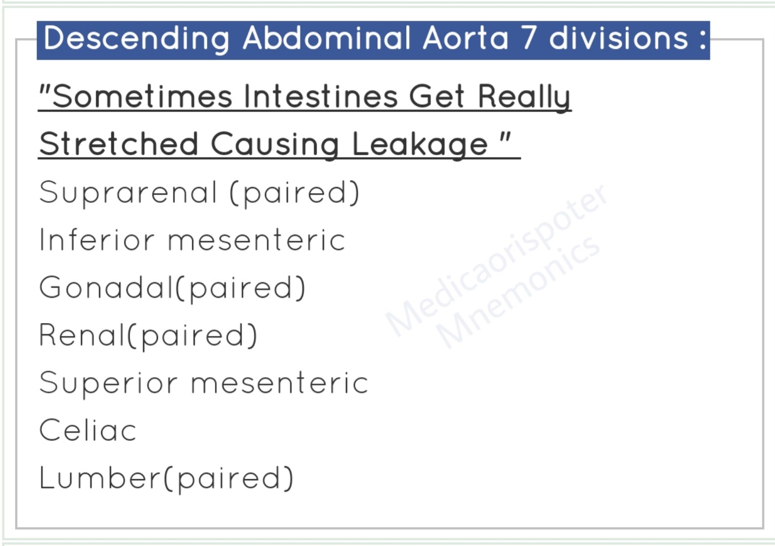 Divisions of Descending Abdominal Aorta