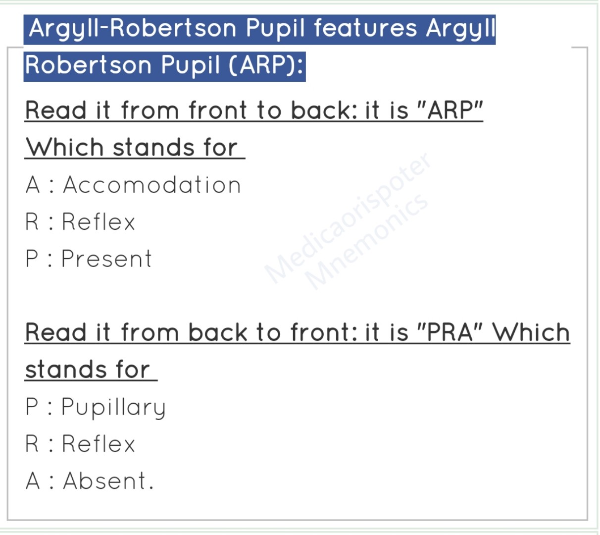 Argyll Robertson Pupil Features