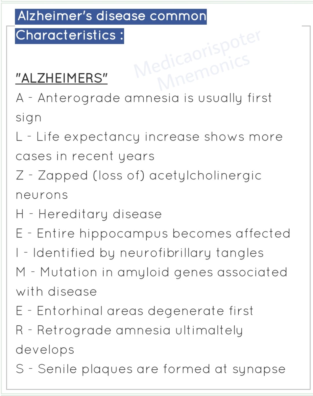 Common Characteristics of Alzheimer Disease