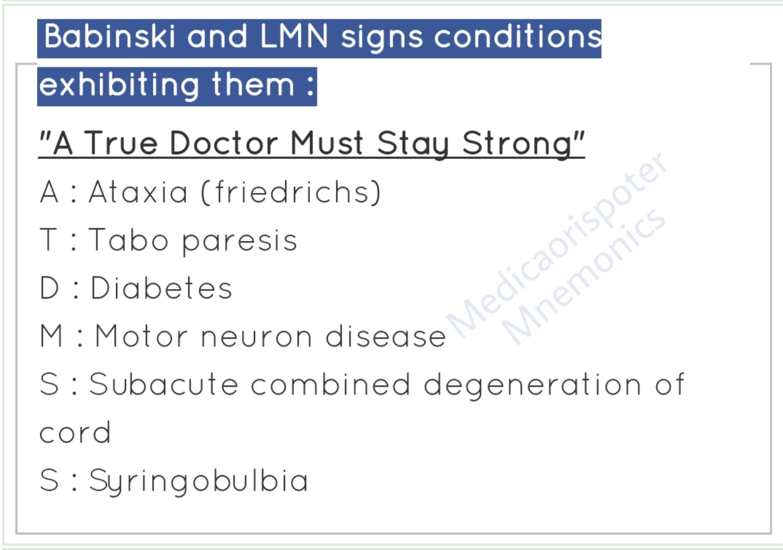 Conditions Exhibiting Babinski LMN Signs 