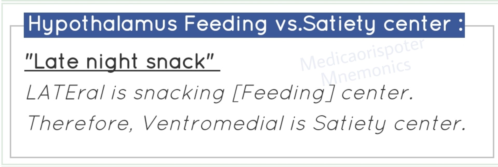 Feeding vs Satiety Center of Hypothalamusla