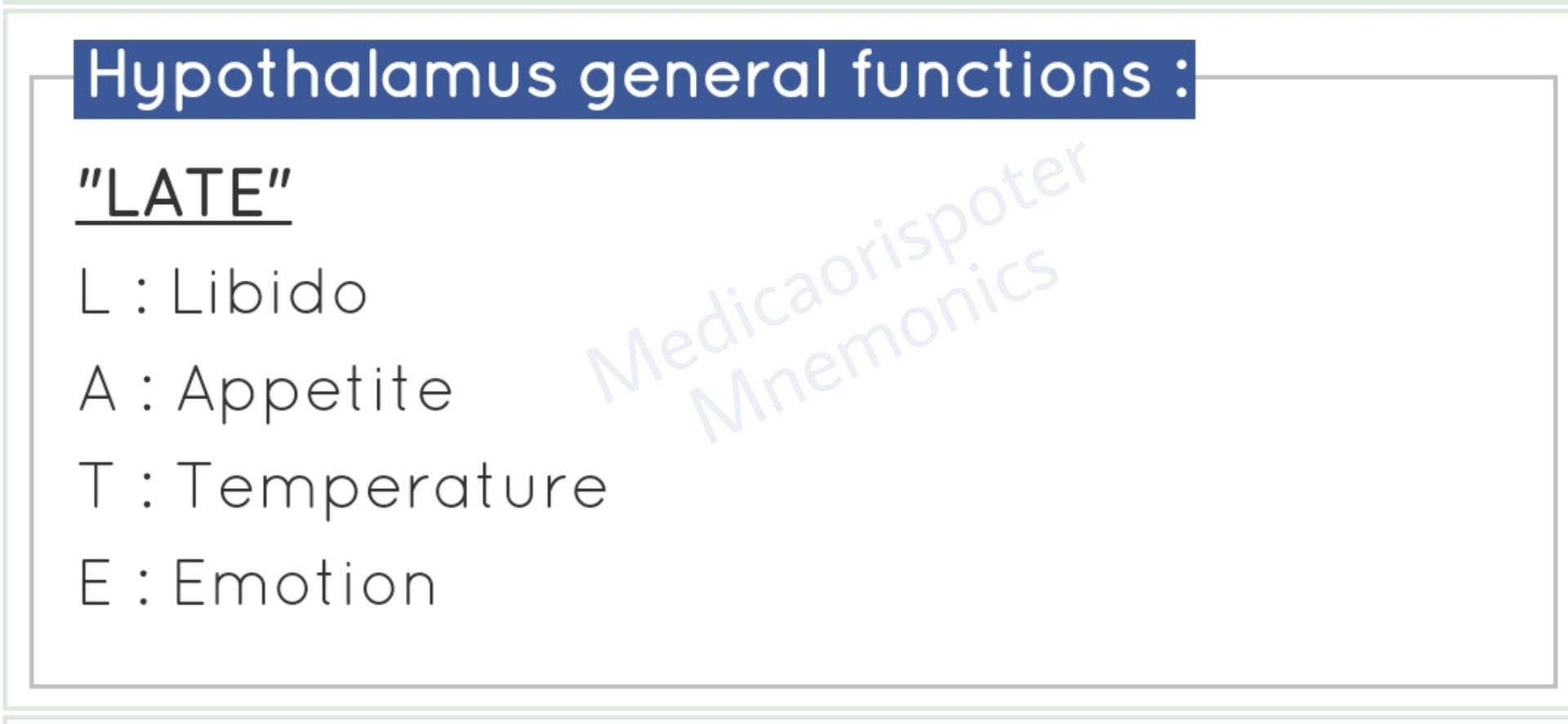 General Functions of Hypothalamus