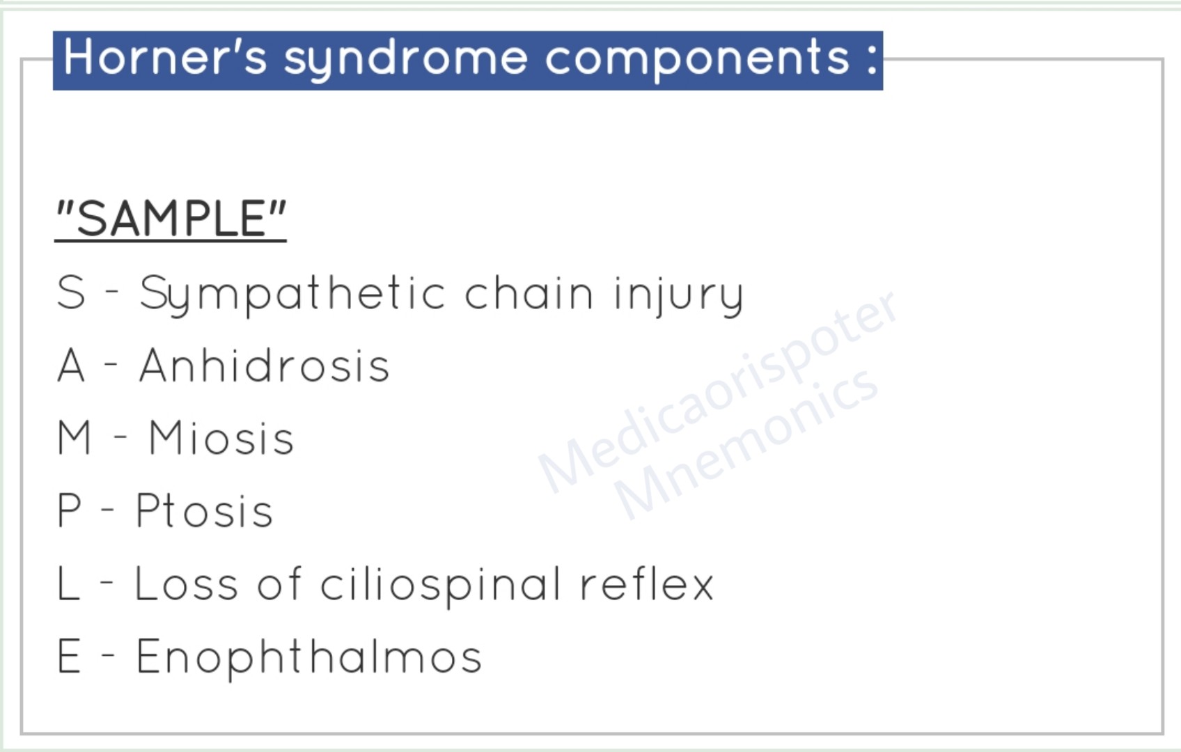 Horners Syndrome Components